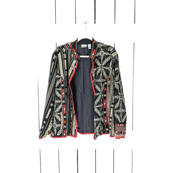 Chicos black metallic silver embroidered floral boho cover up jacket top - Picture 7 of 8